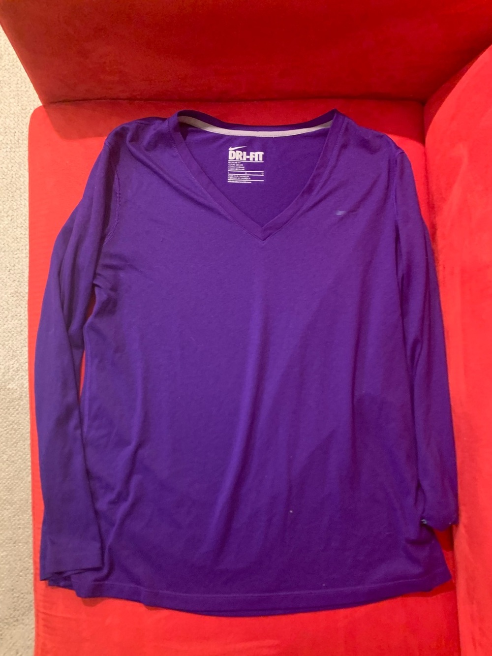 Nike Dri-Fit Purple V-Neck Long Sleeve Top